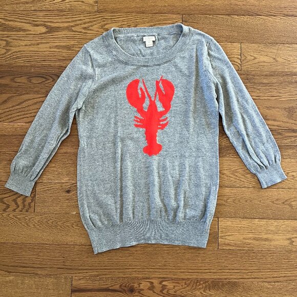 J. Crew Sweaters - J.Crew Grey Lobster Sweater XS | 100% Cotton Nautical Graphic Pullover